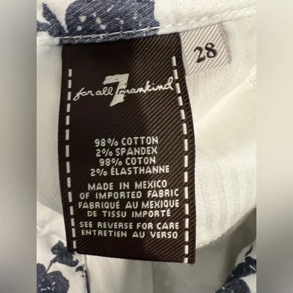 7 For All Mankind Womens Blue and White Floral Ankle Jeans, Size 28 - Picture 6 of 10
